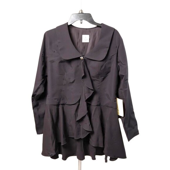 LT LanTing Bride Blazer Black Cascading Ruffle Front Peplum Hem Padded Bling NWT - Picture 1 of 6